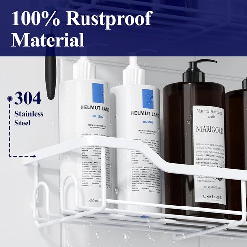 Kitsure Shower Caddy - Large Adhesive Organizer | Stainless Steel No-Drill Bathroom Storage, 2 Pack, White