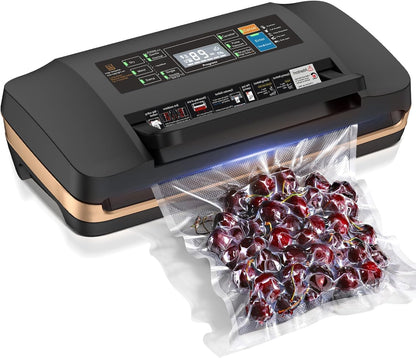 Vacuum Sealer Machine - 95kpa Commercial Food Sealer with Double Heat Seal | Easy-Lock Handle & Built-in Cutter (Black)