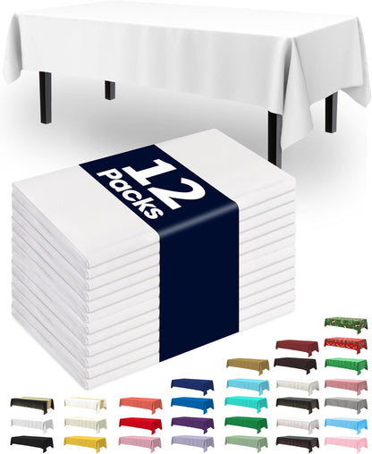 Pureegg Disposable Plastic Table Cloths - 12 Pack, 54 x 108 Inch, Leakproof & Sturdy for Parties, Weddings, Picnics - White