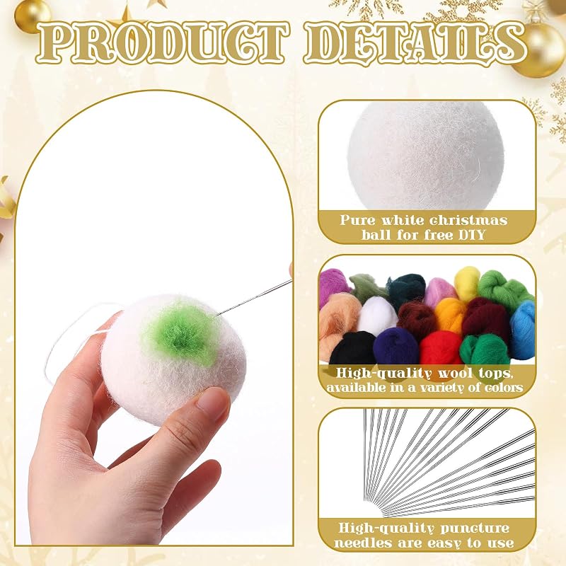 Felted Christmas Ball DIY Kit - 16 Colors, 16 Needles, 16 White Balls for Beginners