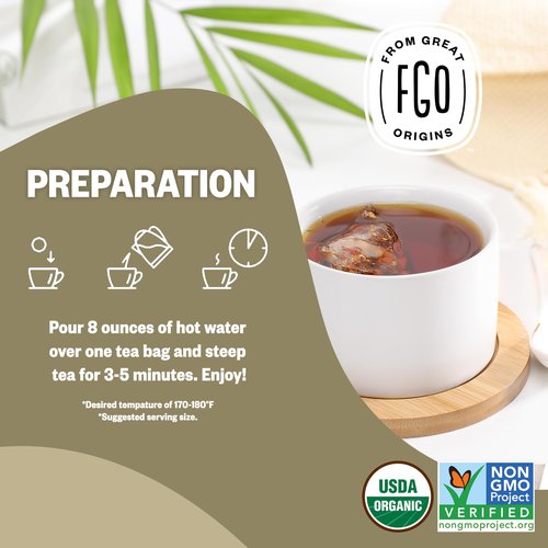 FGO Organic Honey Ginseng Green Tea, 20 Count, Eco-Conscious Tea Bags, Resealable Bag, Packaging May Vary (Pack of 1)