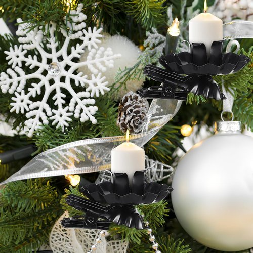 Angoily Candle Clips - 20Pcs Black Iron C-Shaped Holders for Secure Christmas Table Decoration | 2.04 x 1.65 x 1.25 Inch