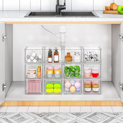 caktraie 6 Pack Small Stackable Stroage Drawers, Acrylic Bathroom Makeup Organizer, Plastic Storage Bins For Vanity, Undersink, Kitchen Cabinets, Pantry, Home Organization