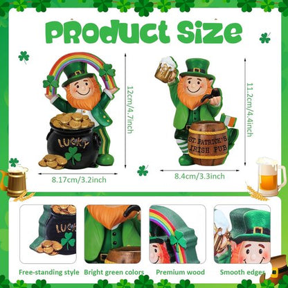 Jetec St. Patrick's Day Leprechaun Figurines - 5" Wooden Table Sign Centerpieces | Irish-Themed Home Decor