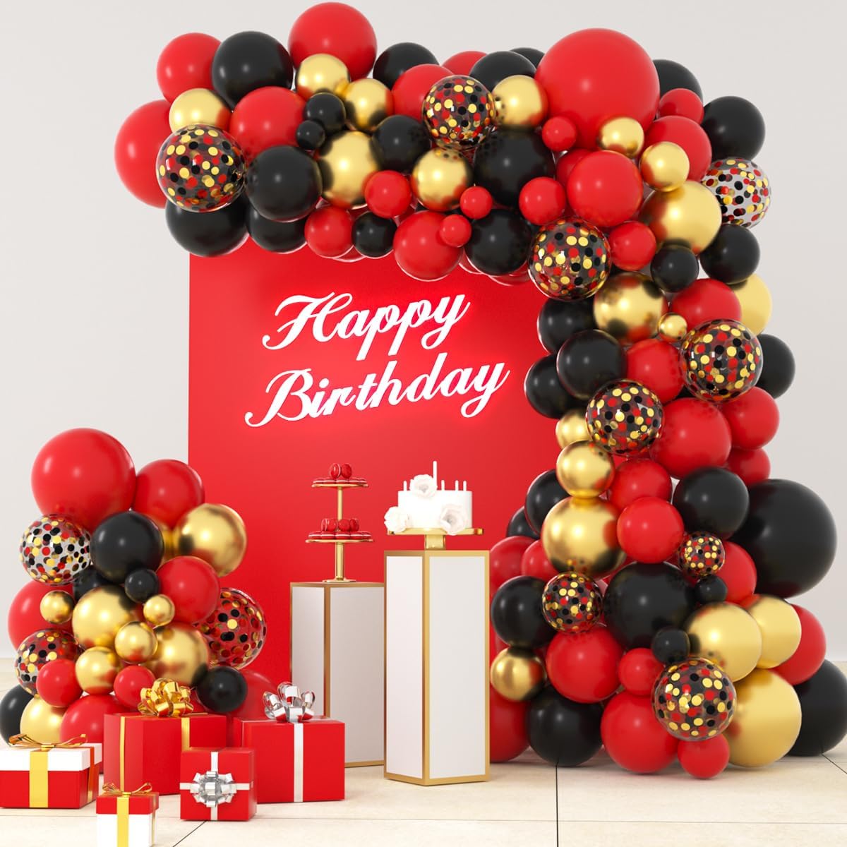 Red Black Gold Balloon Garland Arch Kit - Perfect for Casino, Birthday, Bachelorette & Graduation Celebrations