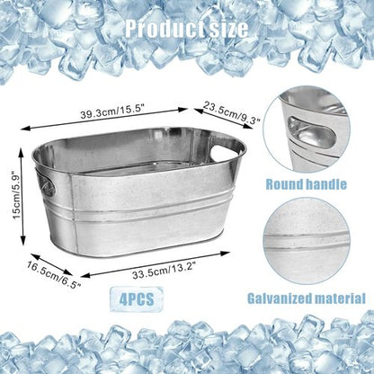 4 Pack Galvanized Tub Ice Bucket, 3 Gallon Large Metal Drink Buckets for Parties & Bars, Beer Beverage Tub with Carry Handles for Champagne, Cocktails, Wine Cooling, Mimosa Supplies