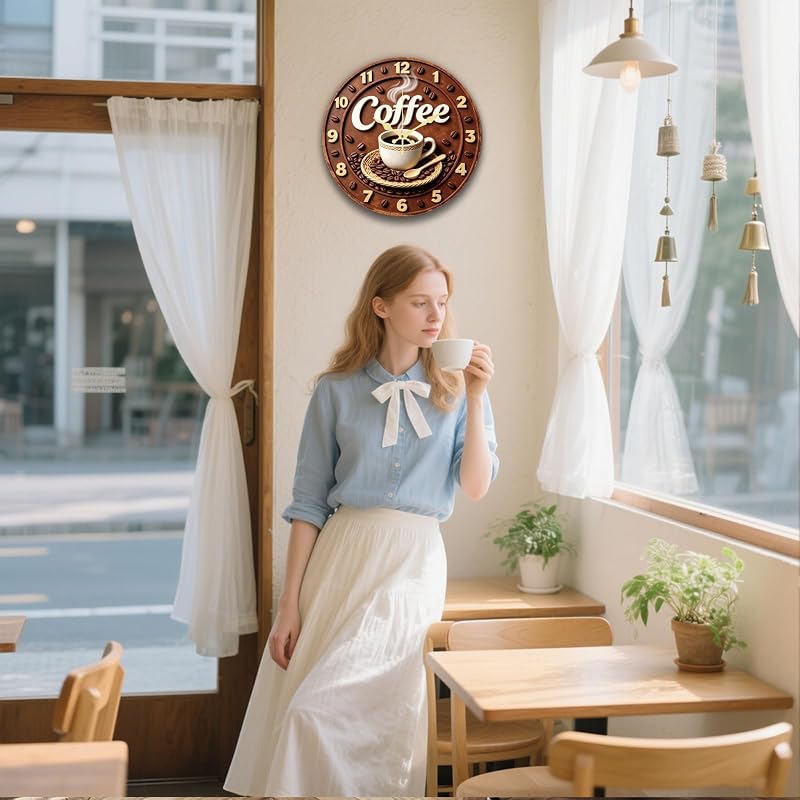 Variation of THIS listing: Coffee Pattern Coffee Wall Clock 14 Inch MDF with Golden Hands