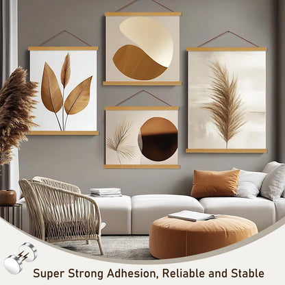Skiennix Magnetic Poster Hanger Frame - Light Wood Canvas Artwork Display | 20" Size, 2 Pack