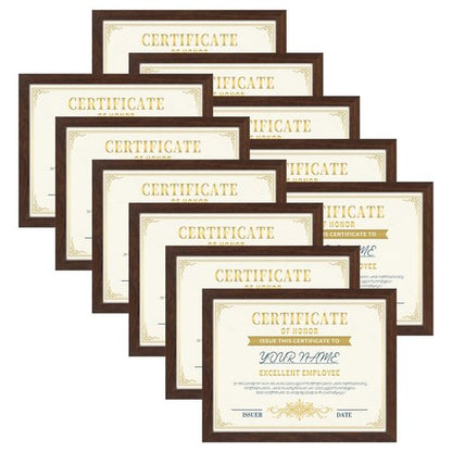 CRUGLA 8.5x11 Picture Frame Set of 11, Multi Certificate Diploma Document Graduate Degree Photo Frame 8.5 by 11 for Wall or Tabletop Display, Brown