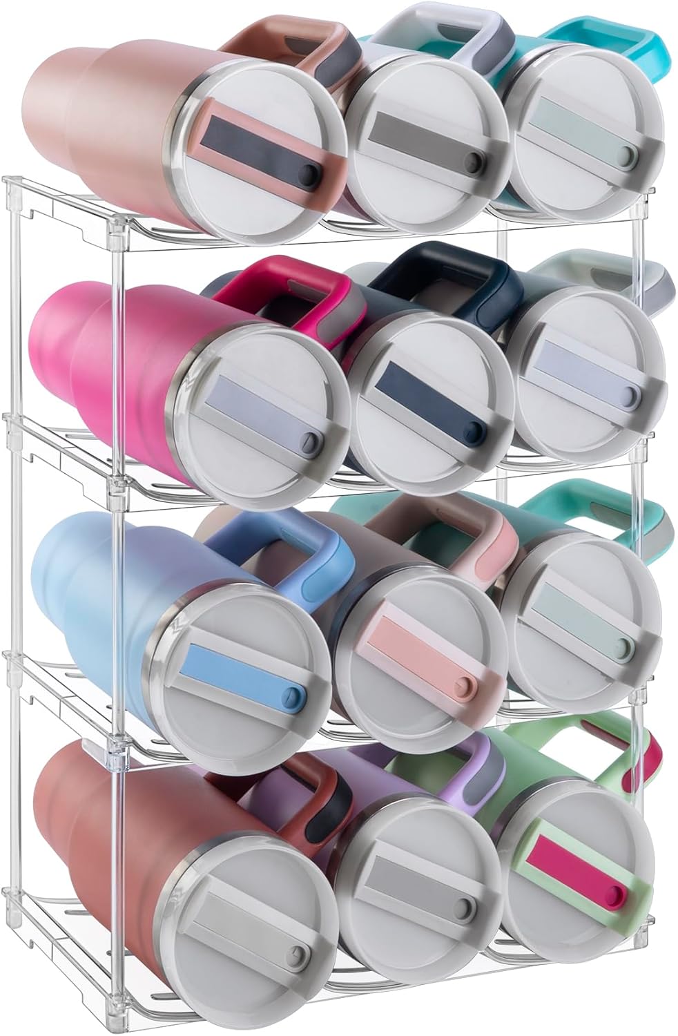 Skiennix Water Bottle Organizer - Stackable Rack for Stanley 40 oz Tumblers | Clear Kitchen Storage, 4 Pack