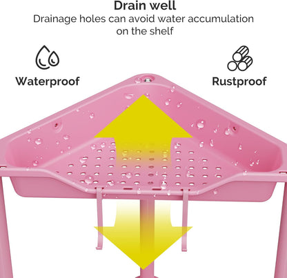 Orimade 4-Tier Rustproof Corner Shower Caddy Organizer - Durable Plastic & Metal, Pink, 10.8 x 10.8 x 44.6 Inches