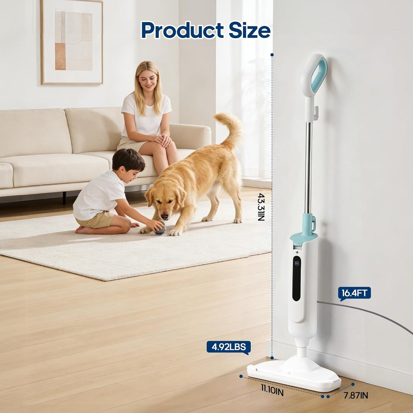 NEWBULIG Steam Mop - Lightweight Floor Cleaner for Hardwood, Tile & Carpet | 16.4 FT Cord & 2 Washable Pads