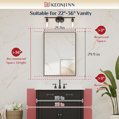 Keonjinn Black Bathroom Mirror 22 x 30 Inch, Brushed Black Framed Mirror for Over Sink, Rectangle Wall Vanity Mirrors with Square Corner, Alumium Frame, Modern Farmhouse Style