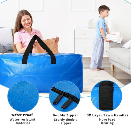 Skiennix Heavy Duty Extra Large Moving Bags - Strong Handles & Backpack Straps - Blue Storage Solution