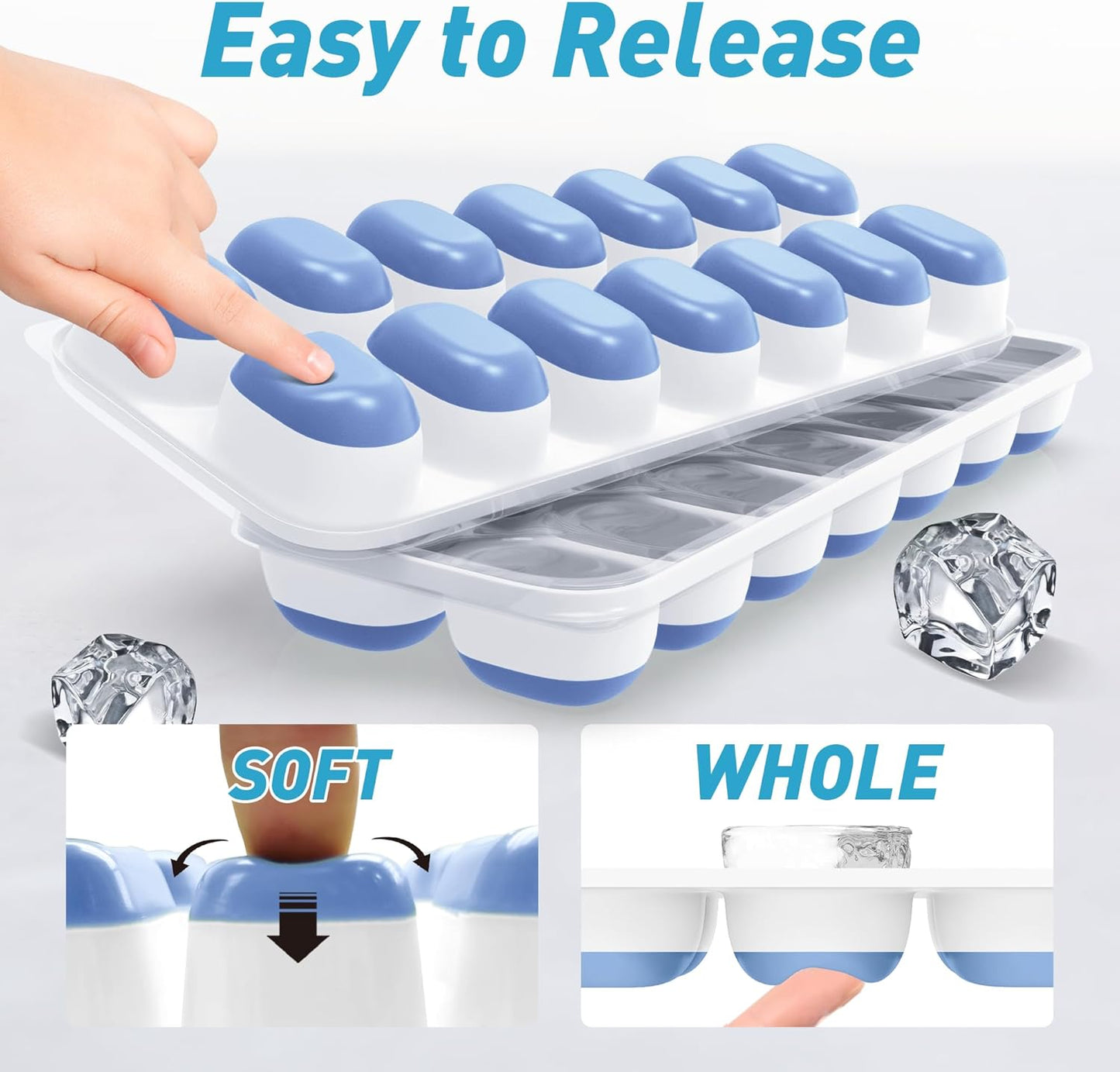 Skiennix Ice Cube Tray - Durable Stackable 4-Pack with Removable Lids | Easy-Release Plastic & Silicone for Cocktails