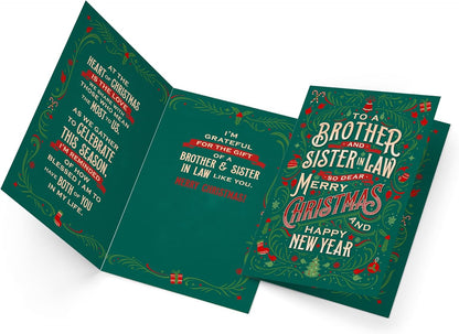 Prime Greetings Christmas Card for Brother and Sister-In-Law - Eco-Friendly, Thick Card Stock, 5in x 7.75in