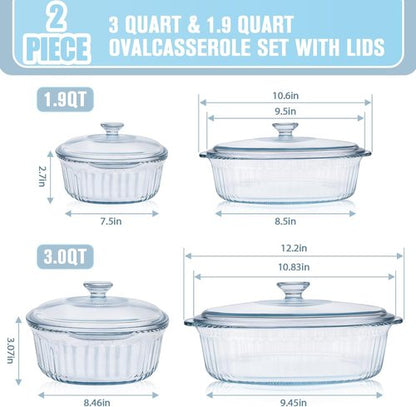 Glass Baking Dishes by [Brand Name] - Casserole Dish Set with Lid | 1.9 Qt & 3 Qt for Lasagna and Leftovers