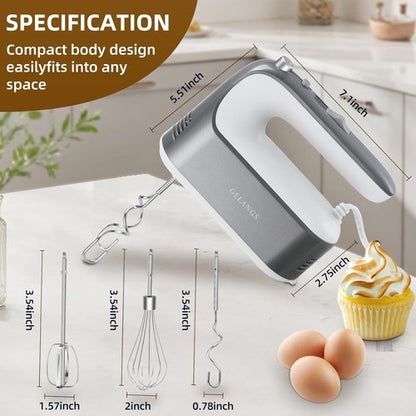 GELANGS 400W Hand Mixer - Turbo Boost, 5-Speed Control, Copper Motor | 3 Dishwasher-Safe Attachments