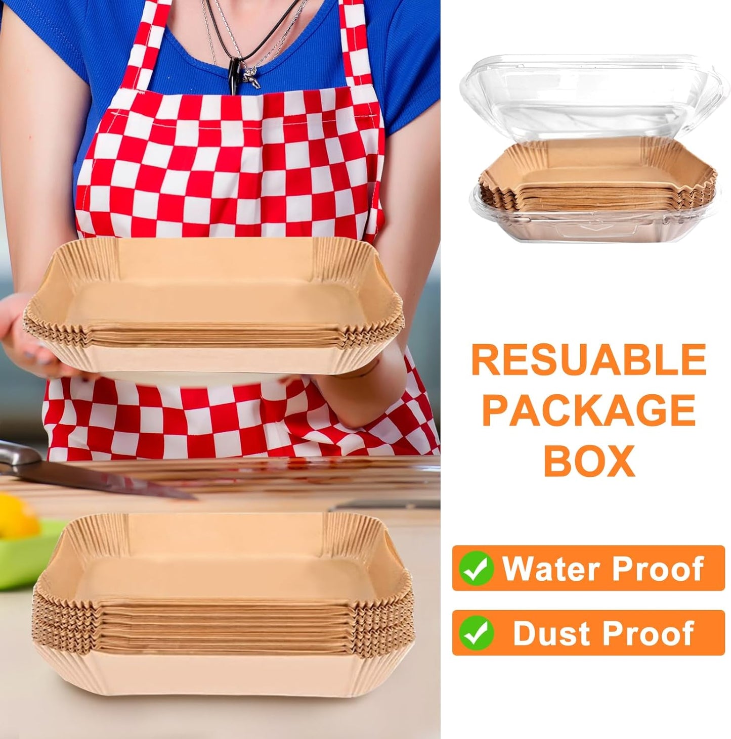 Ninja 200PCS Air Fryer Liners - Non-Stick Disposable Parchment Paper for DZ201/DZ401 | Food Grade (8.6 x 5.5 Inch)