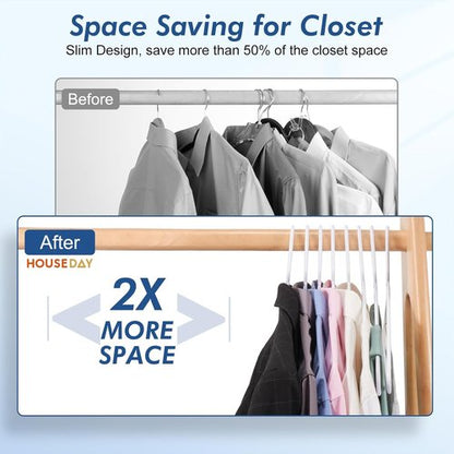 HOUSE DAY Plastic Hangers - 20 Pack White Non-Slip Clothes Hangers for T-Shirts, Dresses & Coats