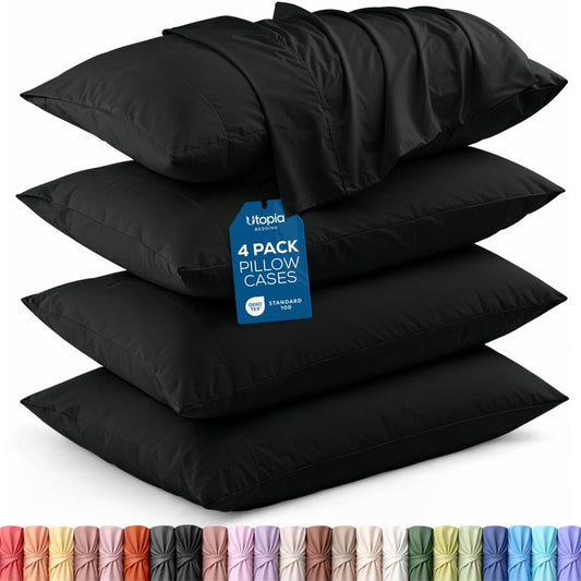 Utopia Bedding Queen Pillow Cases - 4 Pack - Envelope Closure - Soft Brushed Microfiber Fabric - Shrinkage and Fade Resistant Pillow Covers Queen Size 20 X 30 Inches (Queen, Black)