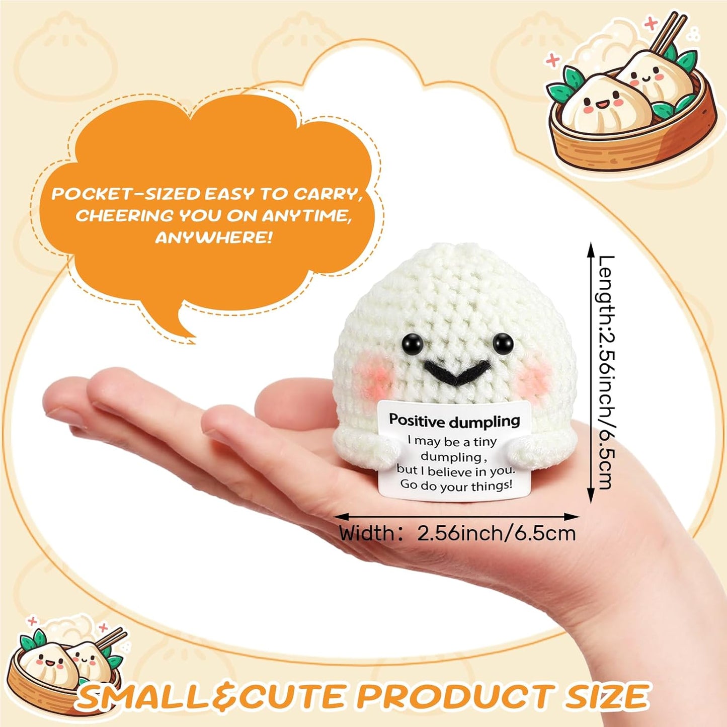 Skiennix Positive Handmade Dumpling Crochet | Inspirational Stress Relief Desk Buddy Decor - Perfect Gift for All Occasions