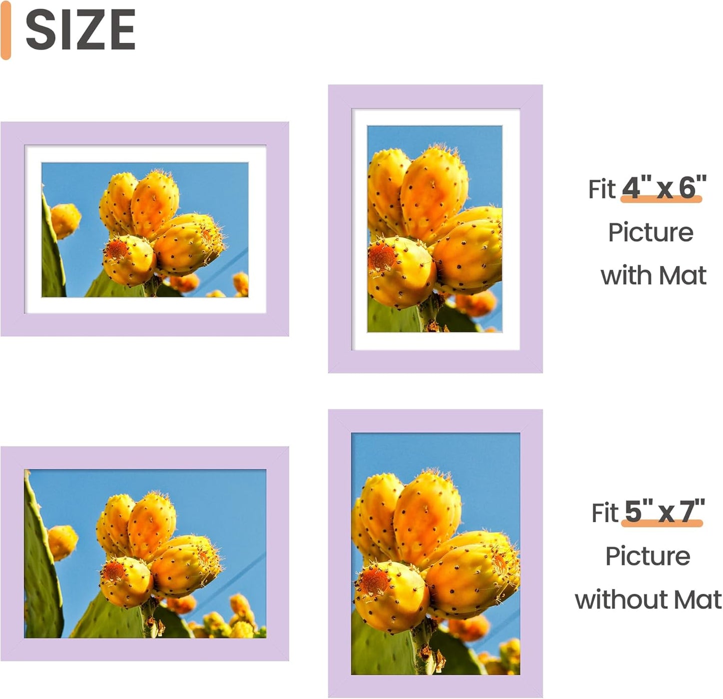 Upsimples 5x7 Picture Frame - Versatile Display for 4x6 Photos with Mat or 5x7 Without | Purple, 1 Pack