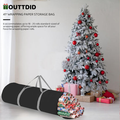 OUTTDID Gift Wrapping Paper Organizer - Durable 600D Oxford Fabric, Holds 18-25 Rolls, Black with Handles & Zipper