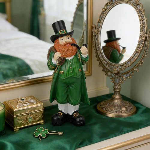 Cynkeyee St. Patrick's Day Figurine - Green Resin Leprechaun Statue for Festive Home Decor | 4.5x4x11.5 Inch
