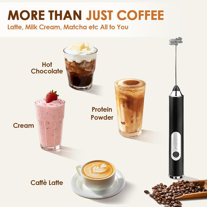 Skiennix Handheld Milk Frother - Rechargeable Electric Drink Mixer with 2 Whisks & 3 Speeds | Black
