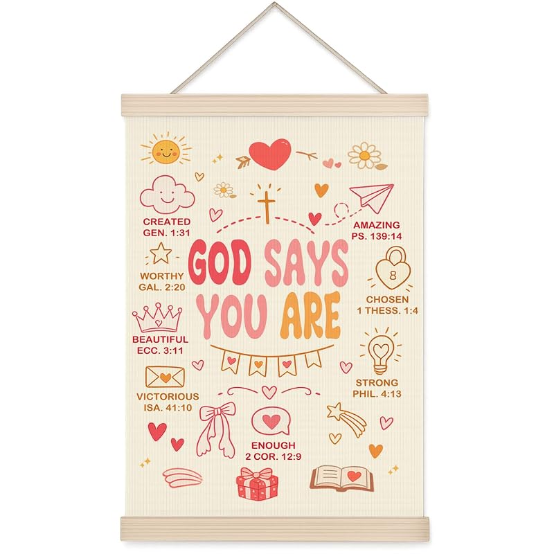 Pink 11x17 Christian Girls Wall Art Banner - God Says You Are Scripture, Oxford Cloth