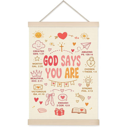 Pink 11x17 Christian Girls Wall Art Banner - God Says You Are Scripture, Oxford Cloth