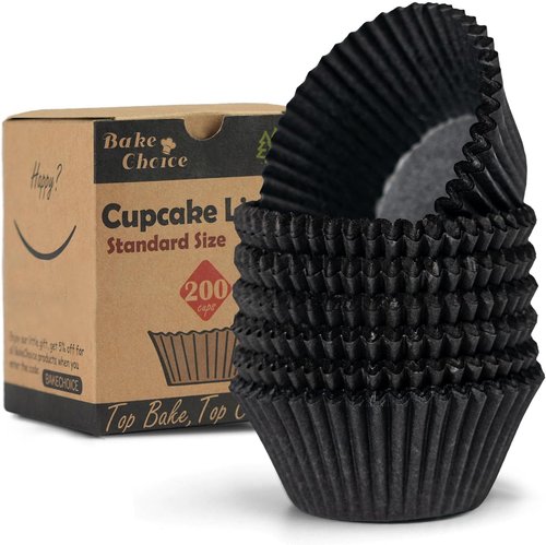 Bake Choice Black Cupcake Liners - 200 Pcs Food Grade Greaseproof Baking Wrappers | Perfect for Celebrations