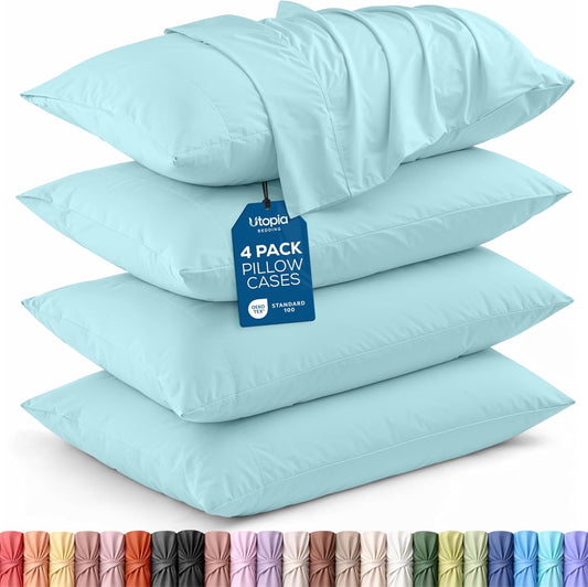 Utopia Bedding Standard Pillow Cases - 4 Pack - Soft Brushed Microfiber | Spa Blue, 20 x 26 Inches
