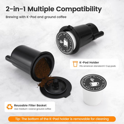 Single Serve Coffee Maker - K-Cup Pod & Grounds | Hot & Iced Coffee, 50oz Tank, Stainless Steel, Grey