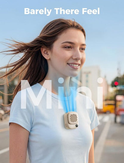 Aecooly Mini Portable Neck Fan - Hands-Free USB Rechargeable Fan with 10H Cooling Time | Travel-Friendly Beige