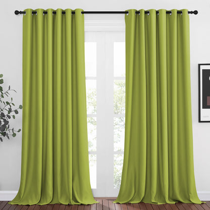 NICETOWN Light Reducing Grommet Curtains - Triple Woven Textured Soft Curtain Panels for Living Room Window Treatment Drapes for Sliding Door (W80 x L108, Fresh Green, 2 Pieces)