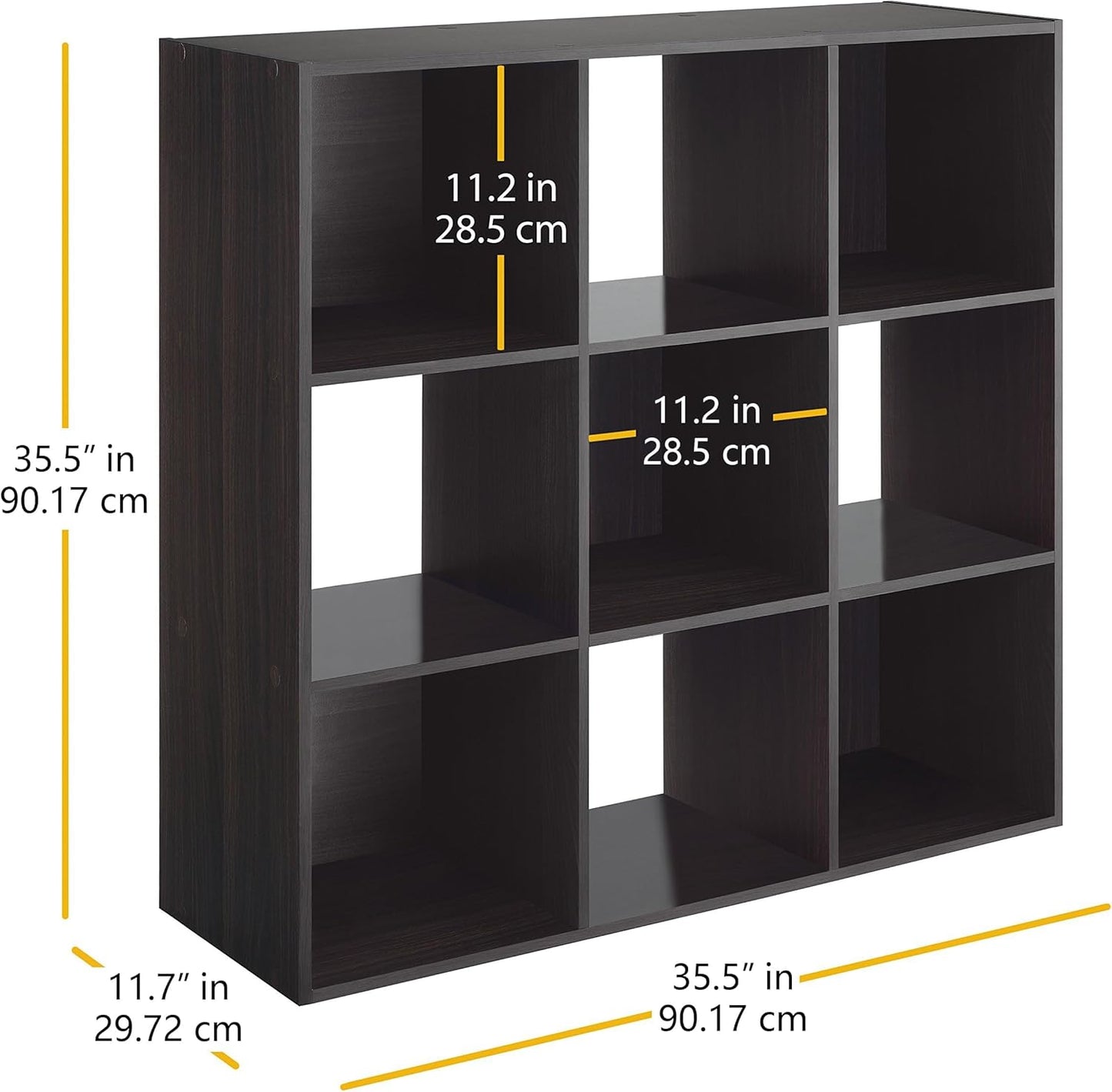 Whitmor 9 Cube Storage Organizer - Stackable MDF Wood Bookcase for Living Room & Office | Espresso Finish, 35.5"L x 11.7"W x 35.5"H