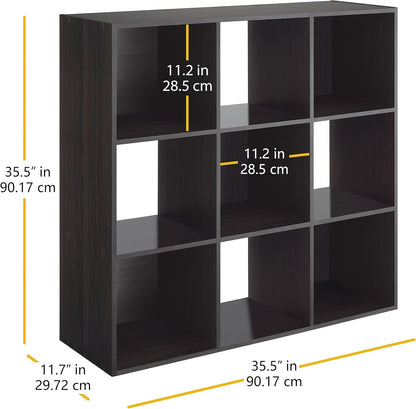 Whitmor 9 Cube Storage Organizer - Stackable MDF Wood Bookcase for Living Room & Office | Espresso Finish, 35.5"L x 11.7"W x 35.5"H