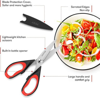 iBayam Kitchen Scissors - 3-Pack Heavy Duty with Soft Grip Handle & Protective Sheath | Dishwasher Safe