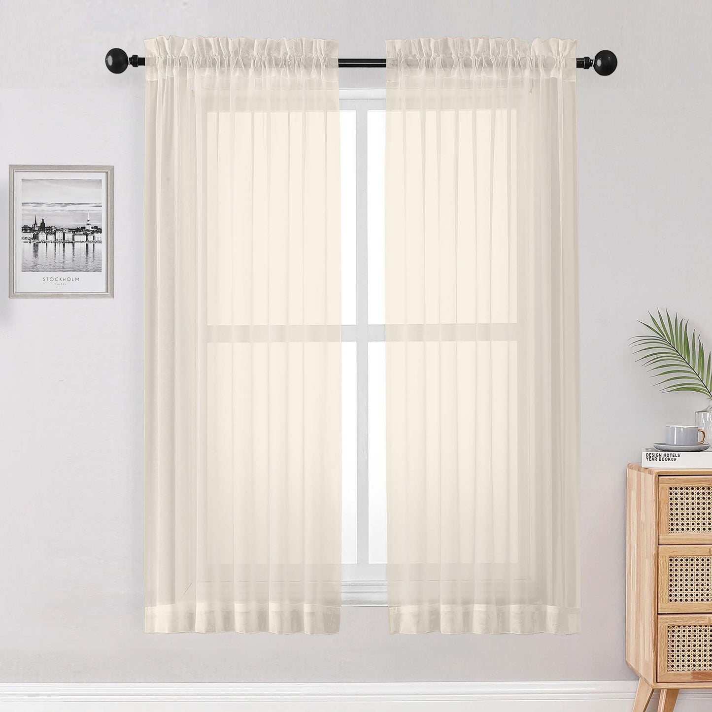 OWENIE Cream Sheer Curtains 68 Inch Length 2 Panels Set for Bedroom Living Room, Light Filtering Voile Sheer Curtains, Airy Rod Pocket Farmhouse Curtain, Cream, Each 42Wx68L inch