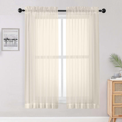 OWENIE Cream Sheer Curtains 68 Inch Length 2 Panels Set for Bedroom Living Room, Light Filtering Voile Sheer Curtains, Airy Rod Pocket Farmhouse Curtain, Cream, Each 42Wx68L inch