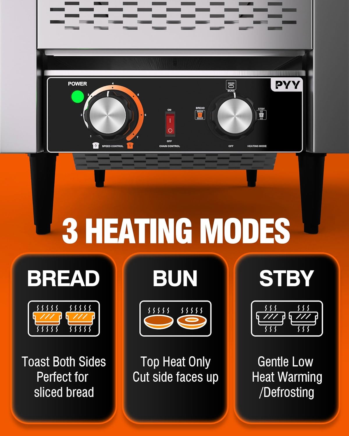 PYY Commercial Conveyor Toaster - 300 Slices/Hour Heavy-Duty Stainless Steel, 1900W, 110V
