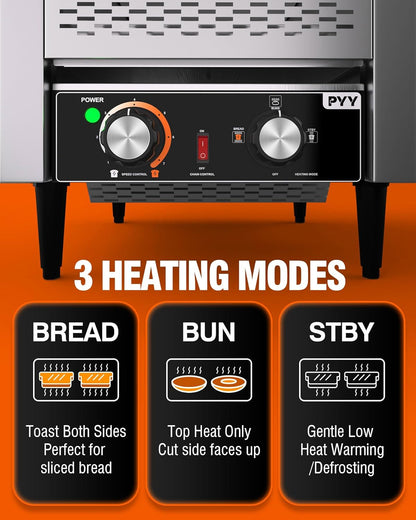 PYY Commercial Conveyor Toaster - 300 Slices/Hour Heavy-Duty Stainless Steel, 1900W, 110V