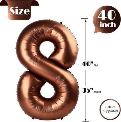 Coffee Brown Number 8 Balloon - 40 Inch Dark Brown Birthday Decoration for Boys & Girls