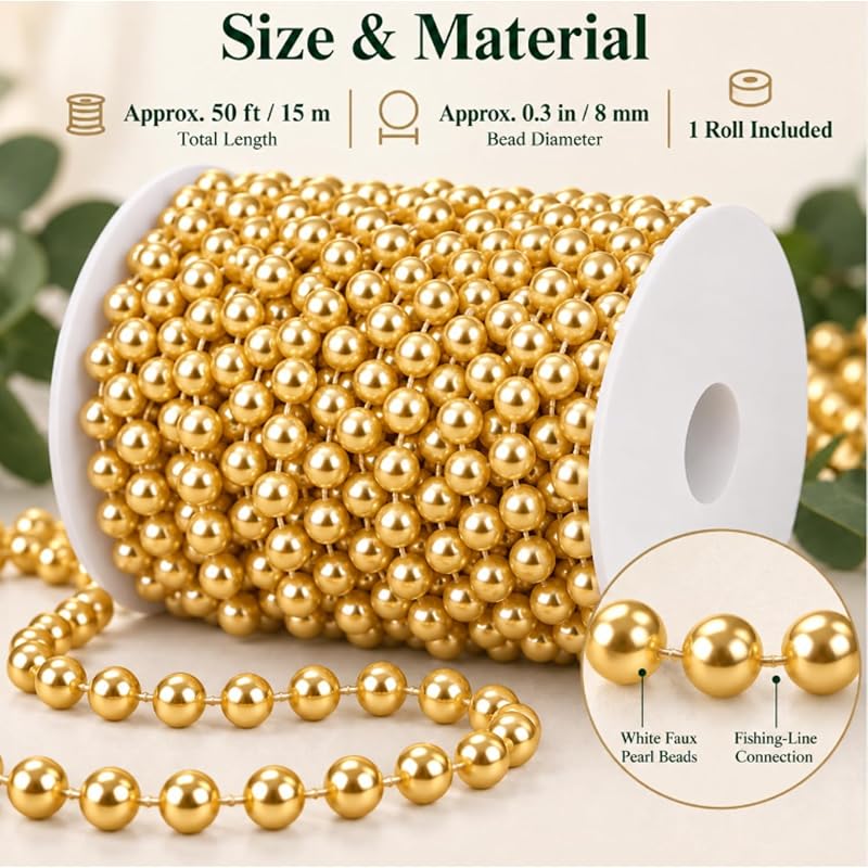 Variation of THIS listing: WILLBOND 99 ft Gold Beaded Garland for Christmas Tree - Faux Pearl Bead