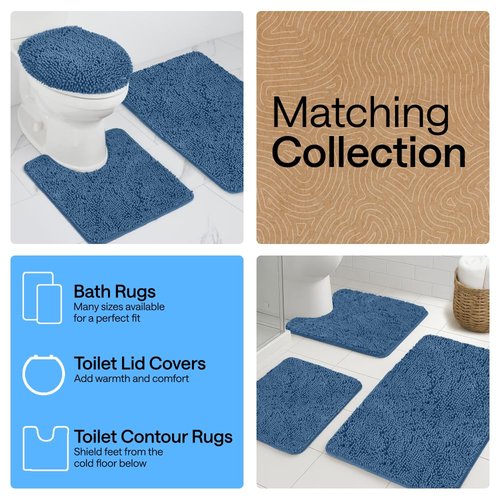 GORILLA GRIP Bath Rug Mat 44x26, Thick Soft Absorbent Chenille, Quick Dry Microfiber Mats, Rubber Backing Washable Shower Floor Rugs, Bathmat Runner, US Designed Bathroom Home Decor Accessories Blue