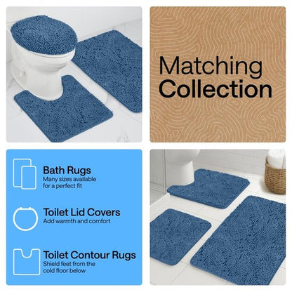 GORILLA GRIP Bath Rug Mat 44x26, Thick Soft Absorbent Chenille, Quick Dry Microfiber Mats, Rubber Backing Washable Shower Floor Rugs, Bathmat Runner, US Designed Bathroom Home Decor Accessories Blue