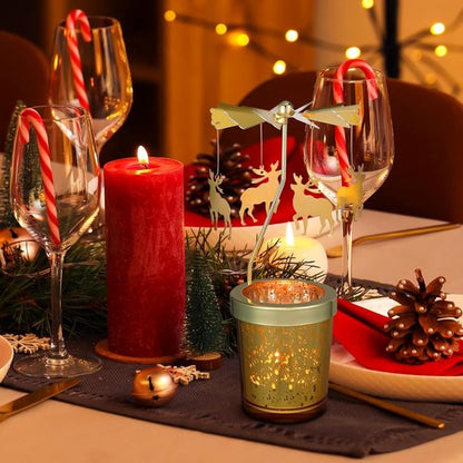 Holibanna Rotating Candlestick | Christmas Carousel Tea Light Holder - Gold, 2PCS Snowflake Design