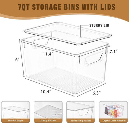 Clear Storage Bins by [Brand Name] - 6 Pack Stackable 7 Quart Containers with Lids for Home Organization